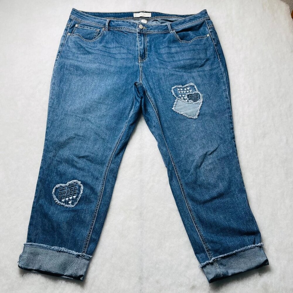 Cato Blue Distressed Ankle Cropped Jeans with Patch Details